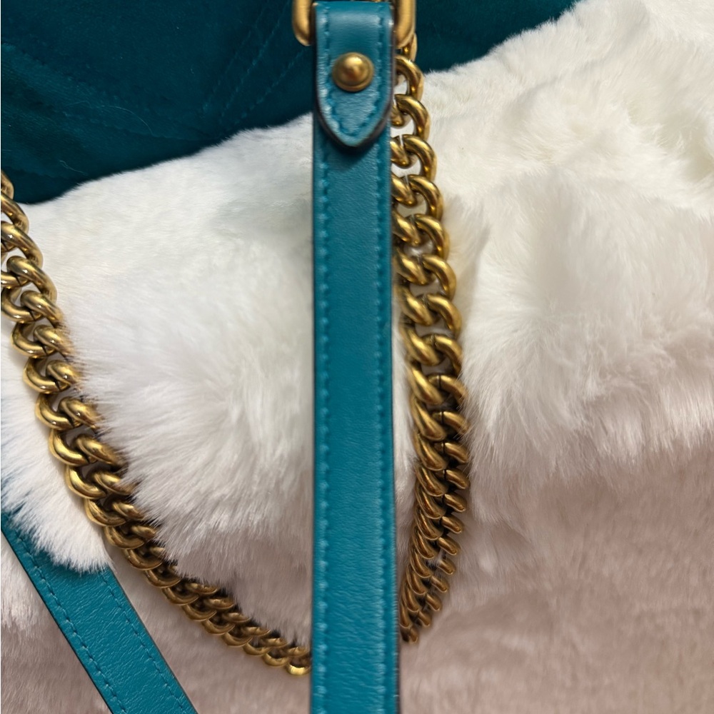 GG Marmont Teal Velvet Crystal Embellished Limited Edition Shoulder/Crossbody - Picture 11 of 16